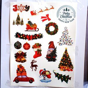 18 Handmade Colorful Christmas Stickers, holiday, decorate, gnome, tree, wreath,